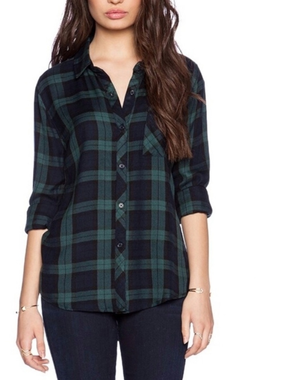 RAILS Hunter Navy & Green Flannel Button Down Relaxed Cozy Casual Soft Size S